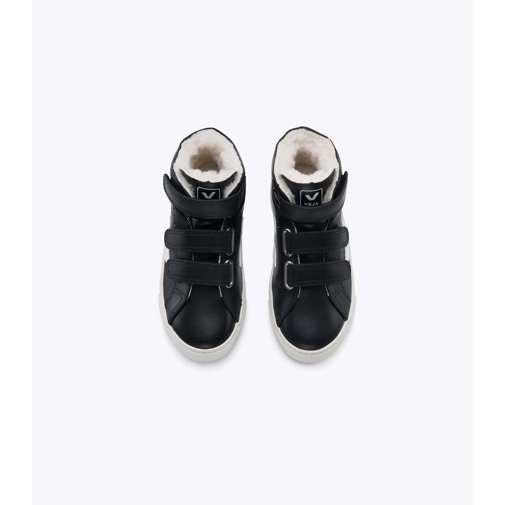 Kids' Veja ESPLAR MID FURED LEATHER High Tops Black | ZA 692VRW